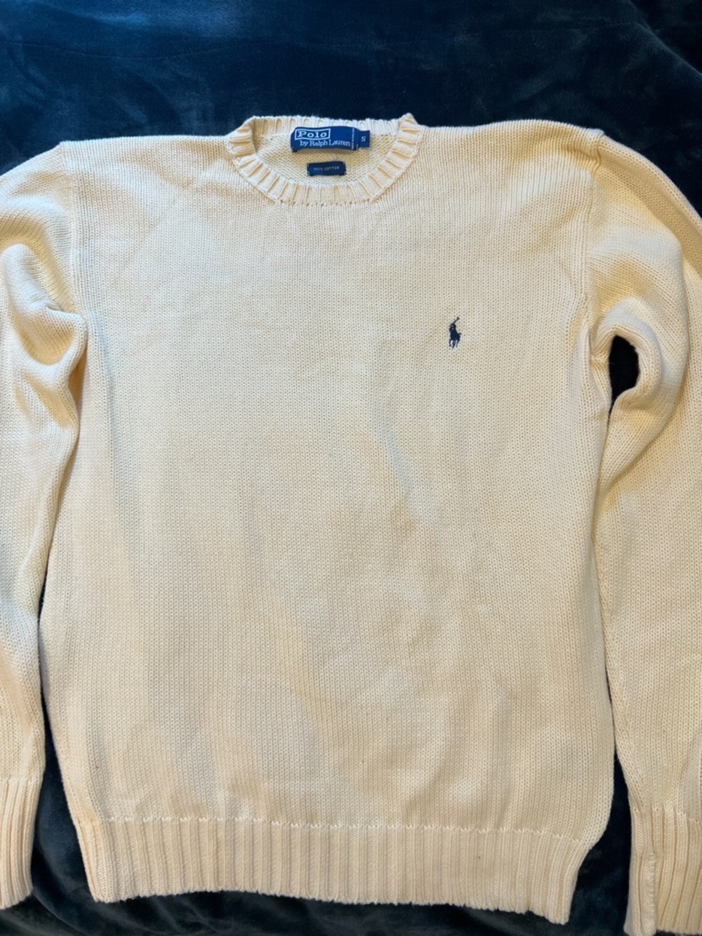 Polo by Ralph Lauren Pale Yellow Crewneck Sweater with Navy Pony - Picture 2 of 5
